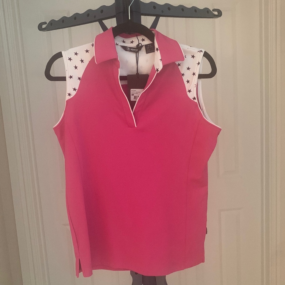 NWT Abacus Pink/White/Black Golf Sleeveless Top sz M